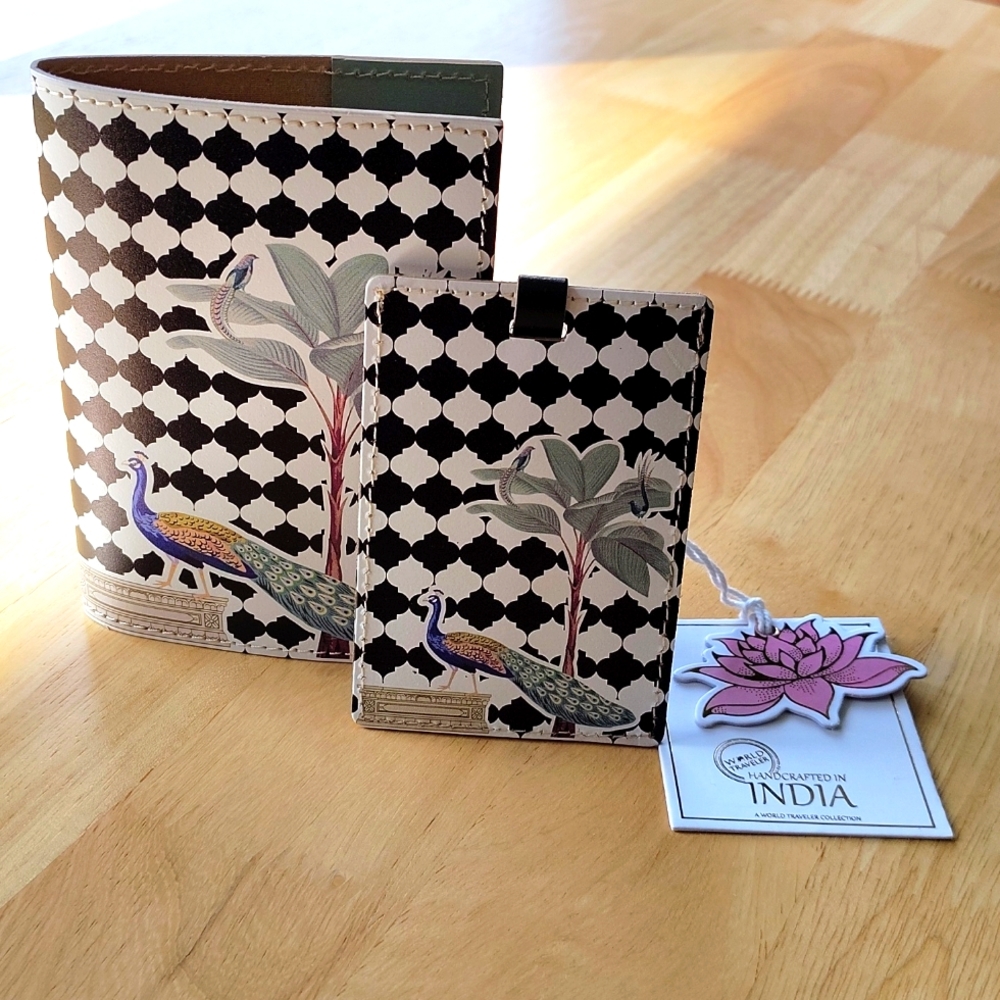 🦚 Peacock Ogee Travel Set. Passport Holder & Luggage Tag. New With Tags!